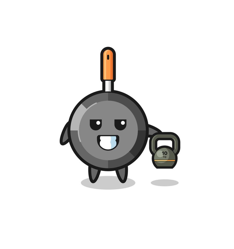 koekenpan mascotte tillen kettlebell in de sportschool vector