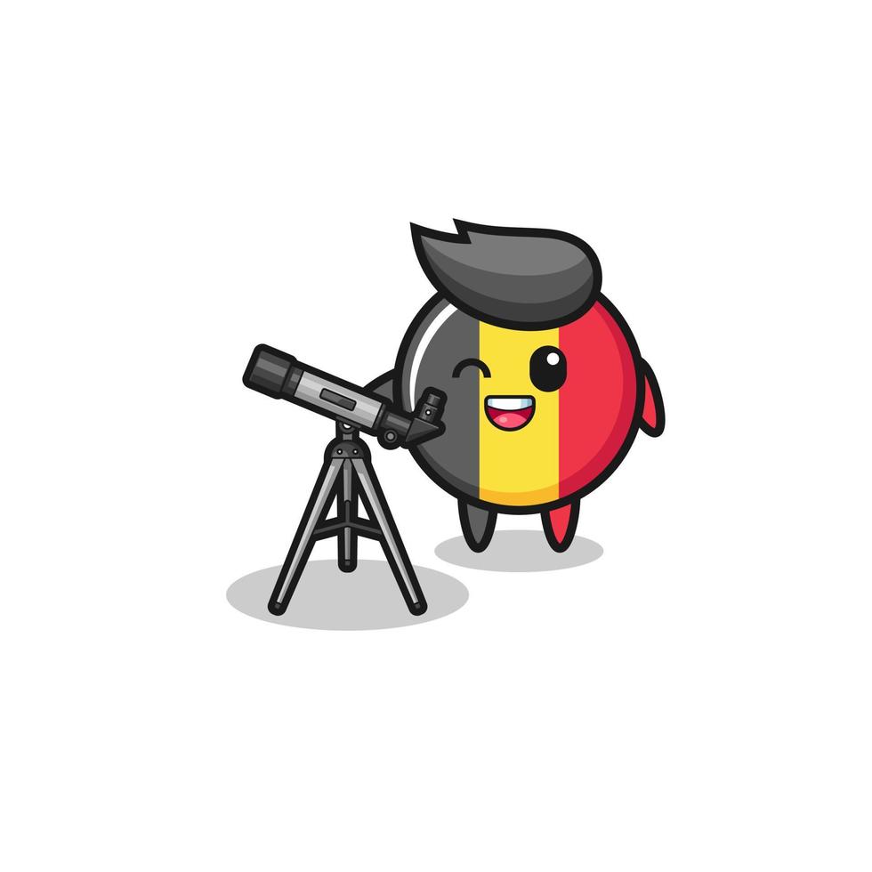 belgische vlag astronoom mascotte met een moderne telescoop vector