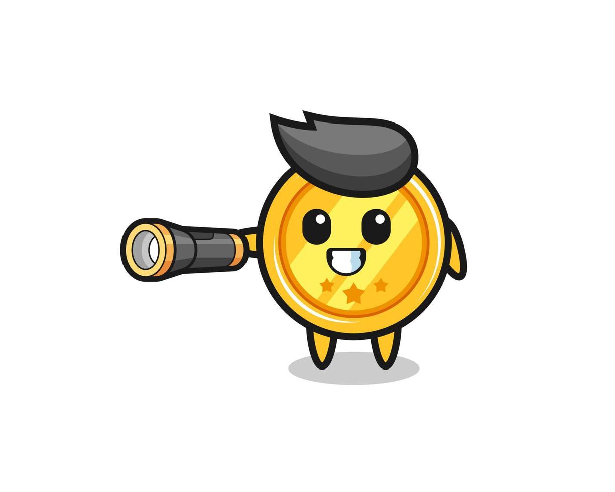 medaille mascotte met zaklamp vector