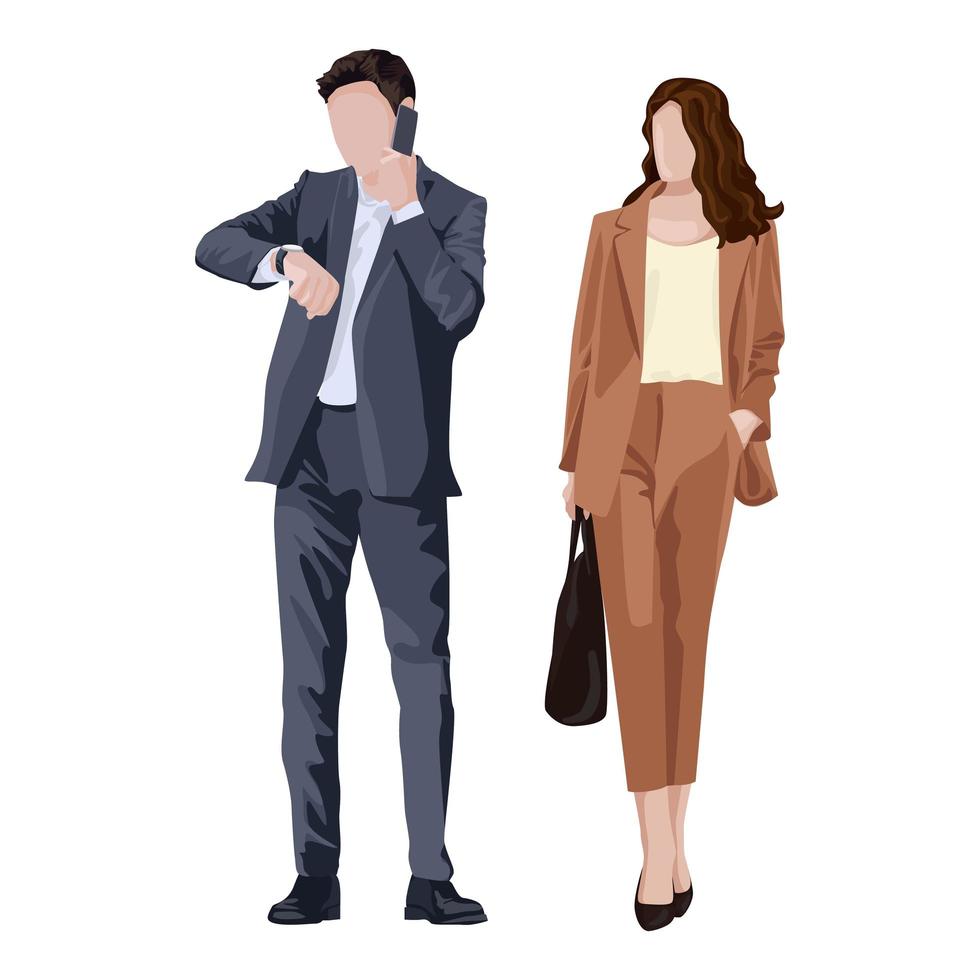 zakenman en zakenvrouw in strikte kleding voor onderhandelingen op een witte achtergrond - vector