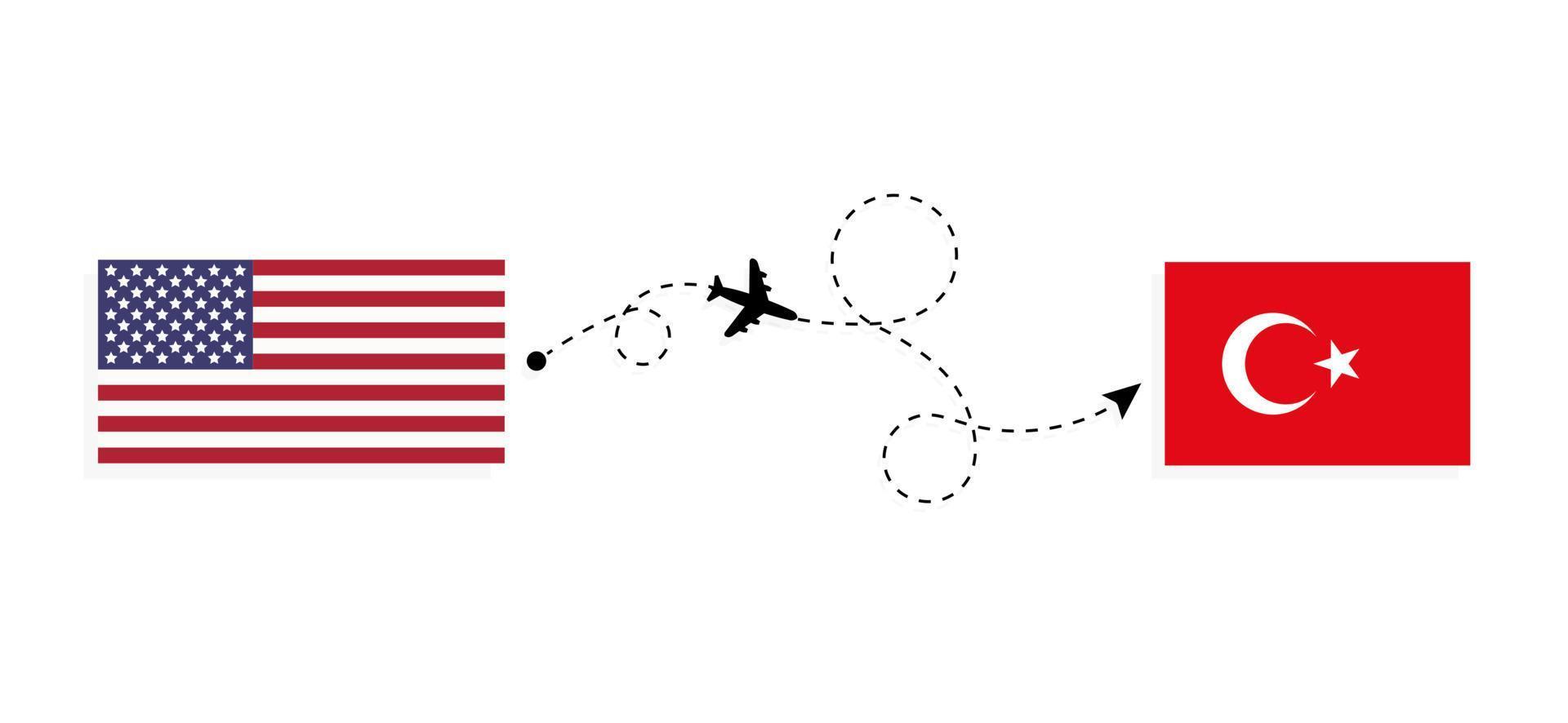 vlucht en reis van de VS naar Turkije per reisconcept voor passagiersvliegtuigen vector