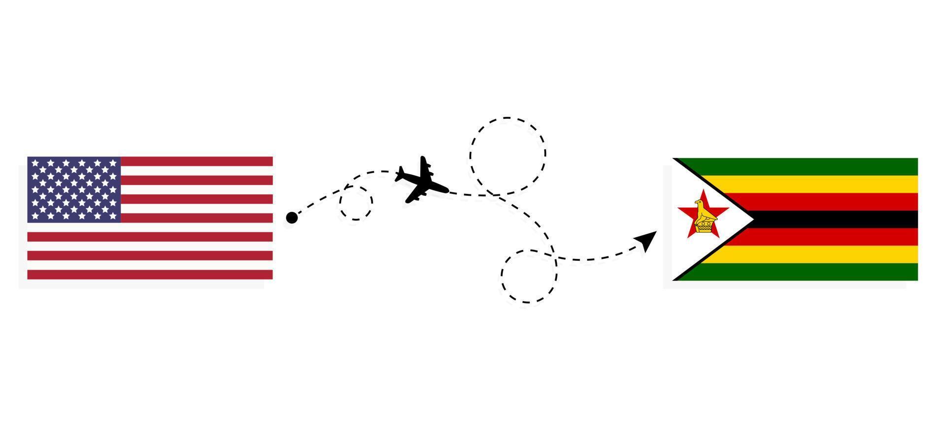 vlucht en reis van de VS naar Zimbabwe per reisconcept voor passagiersvliegtuigen vector