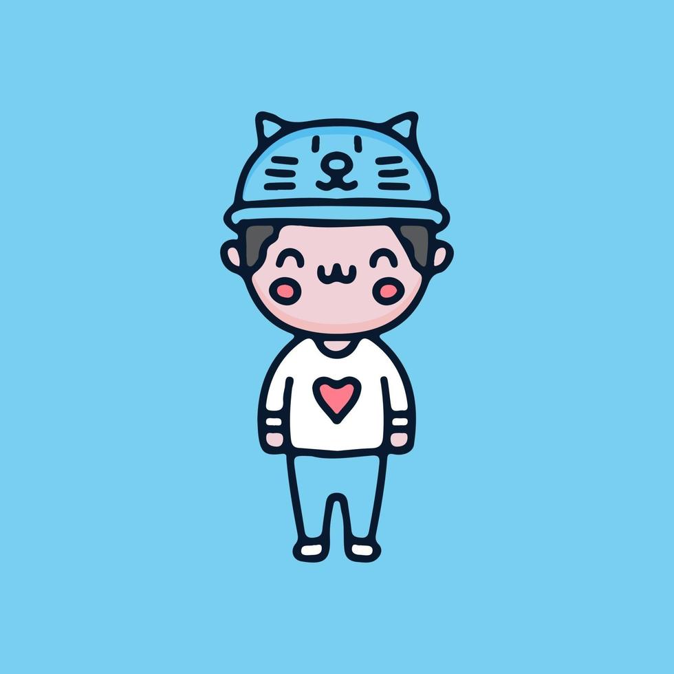 kawaii jongen jongen cartoon vector kat hoed dragen. perfect voor kinderdagverblijf, wenskaart, baby shower meisje, stof design.