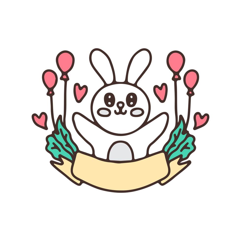 kawaii bunny cartoon vector met ballonnen. perfect voor kinderdagverblijf, wenskaart, baby shower meisje, stof design.