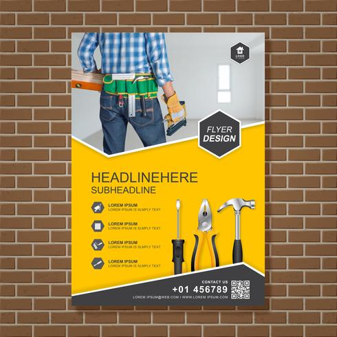 Bouw hulpmiddelen dekken a4 sjabloon voor een rapport en brochure ontwerp, flyer, banner, folders decoratie voor afdrukken en presentatie vector illustratie