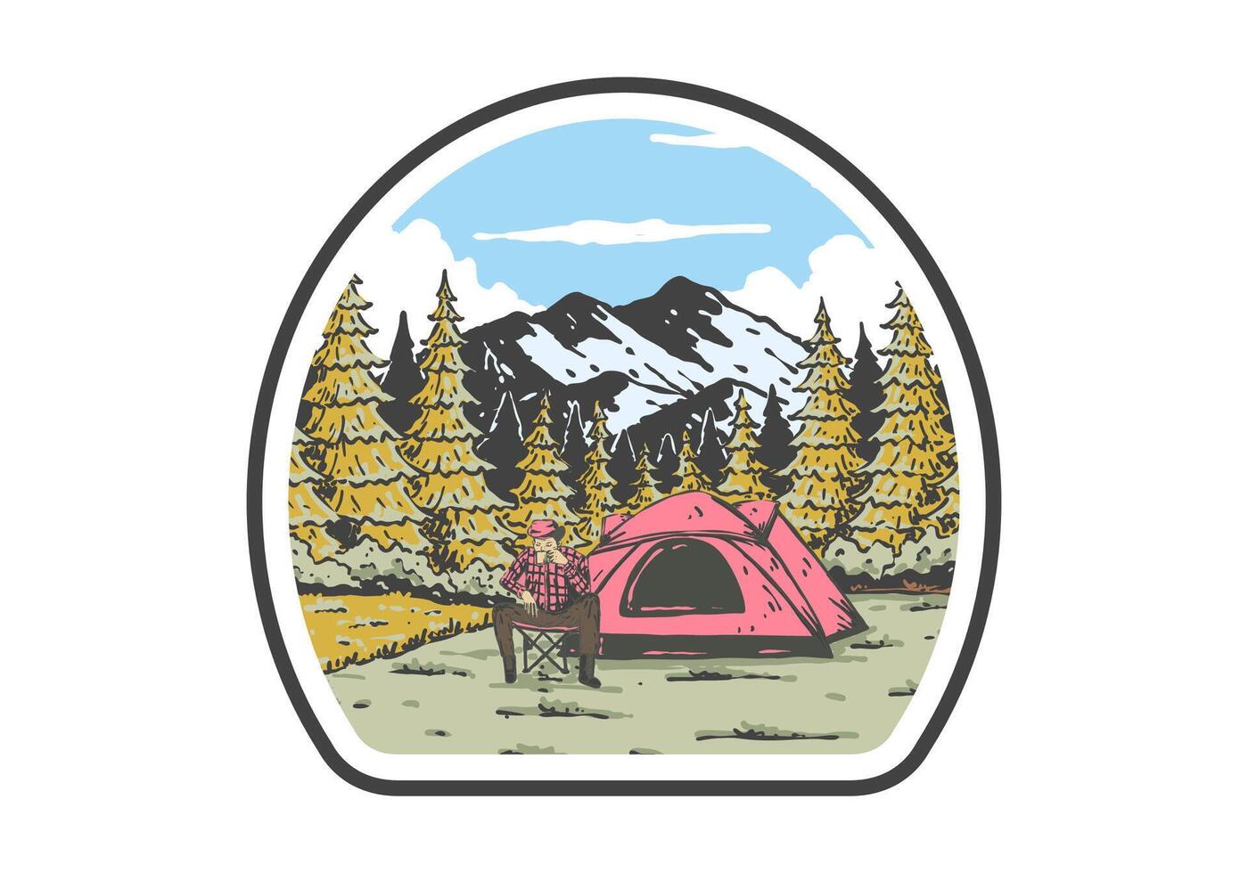 camping in natuur. wijnoogst buitenshuis illustratie ontwerp vector