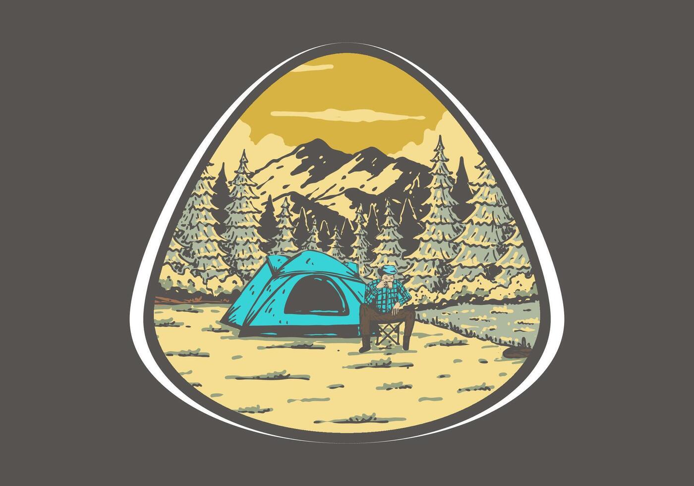 camping in natuur. wijnoogst buitenshuis illustratie ontwerp vector