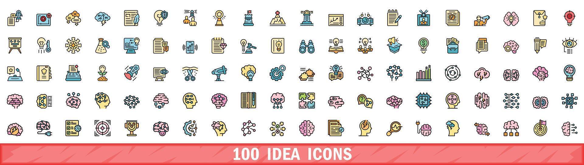 100 idee pictogrammen set, kleur lijn stijl vector