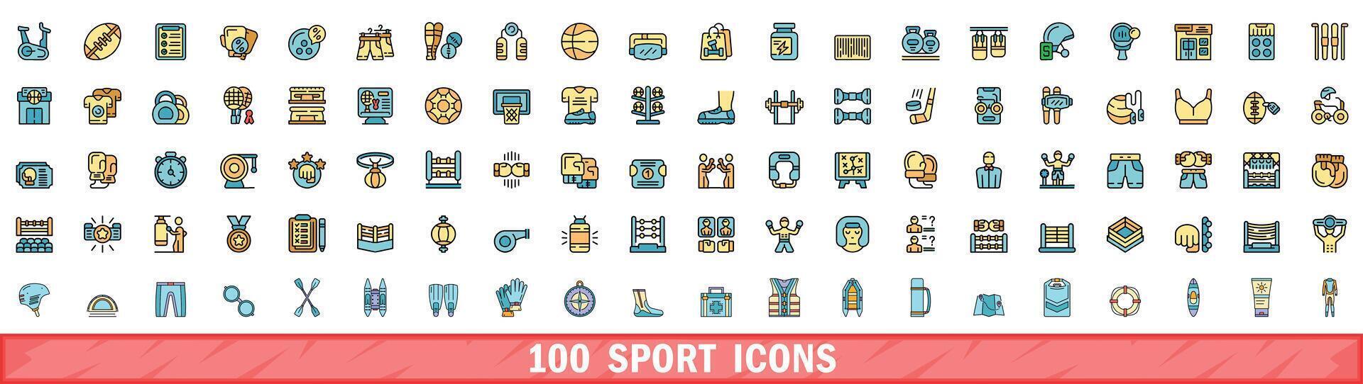 100 sport pictogrammen set, kleur lijn stijl vector