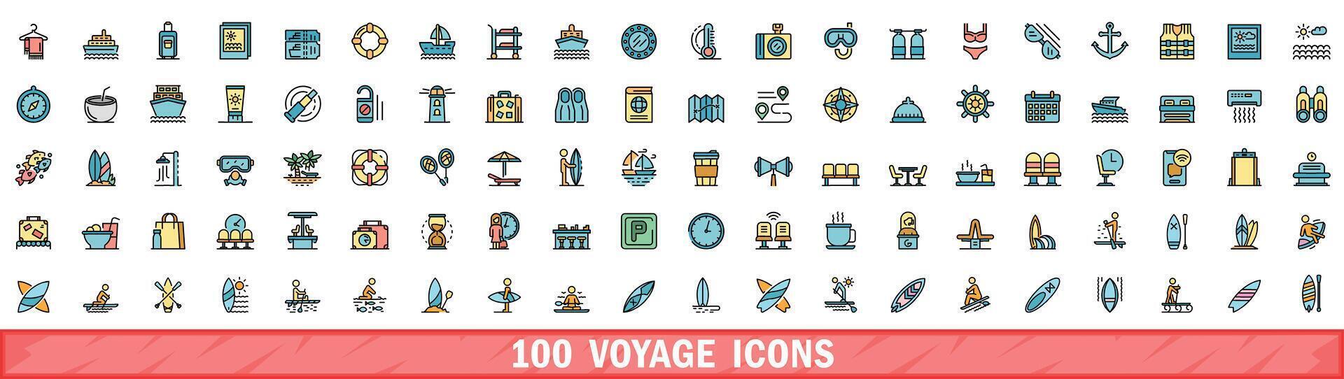 100 reis pictogrammen set, kleur lijn stijl vector
