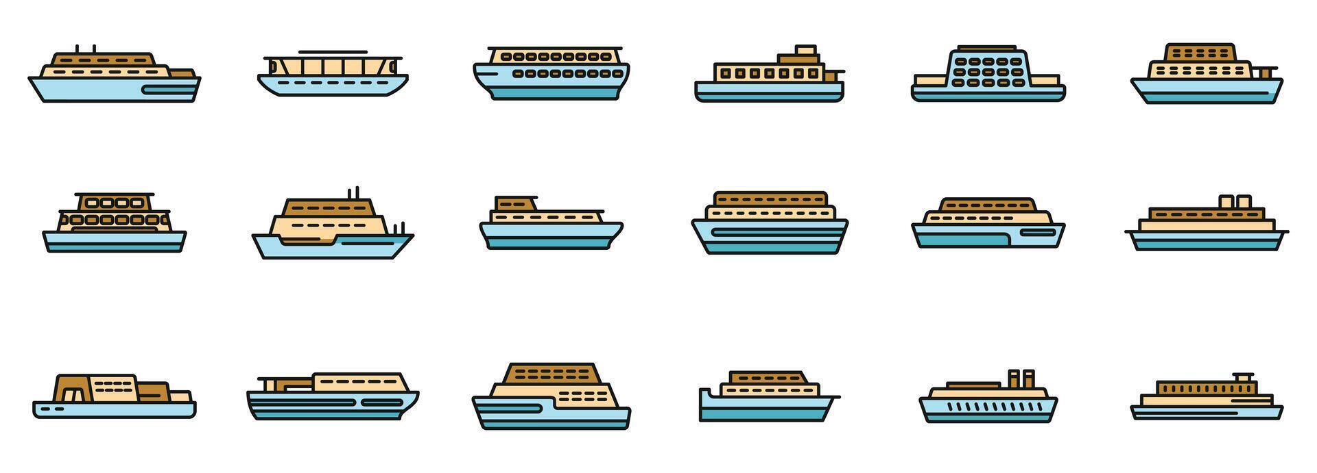 veerboot pictogrammen reeks vector kleur lijn