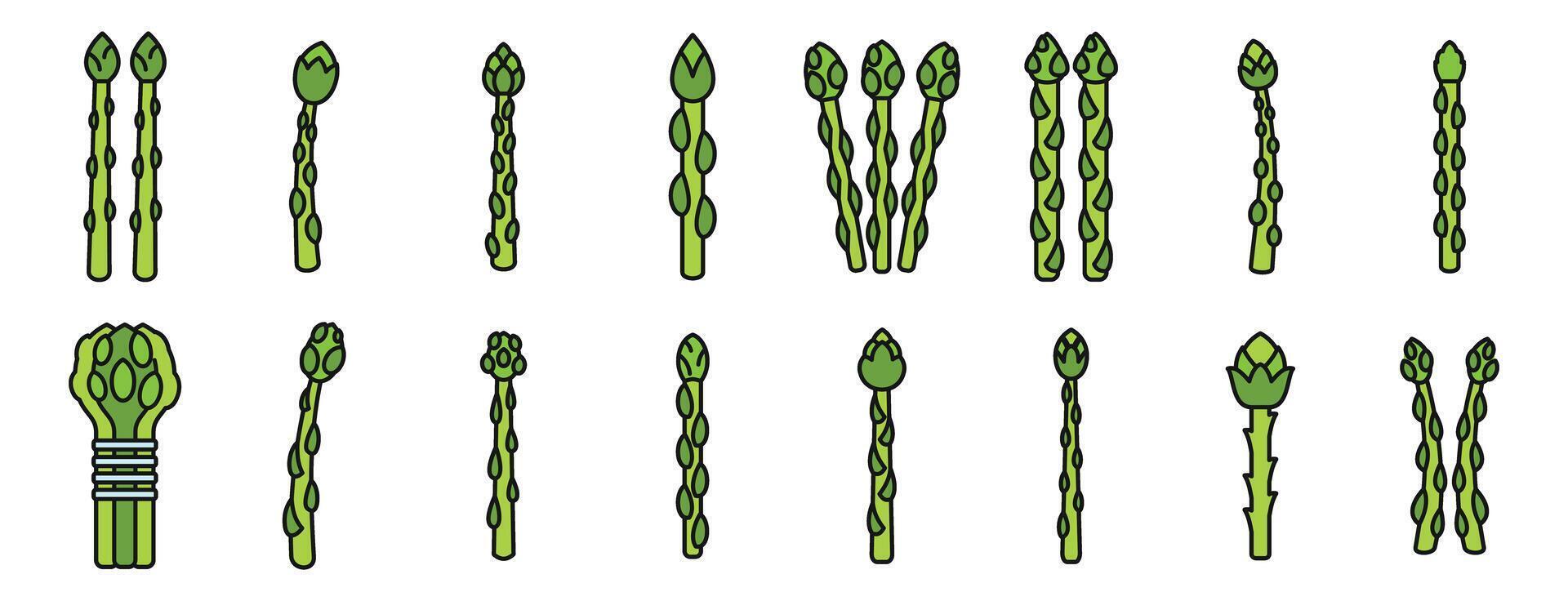asperges pictogrammen reeks vector kleur lijn