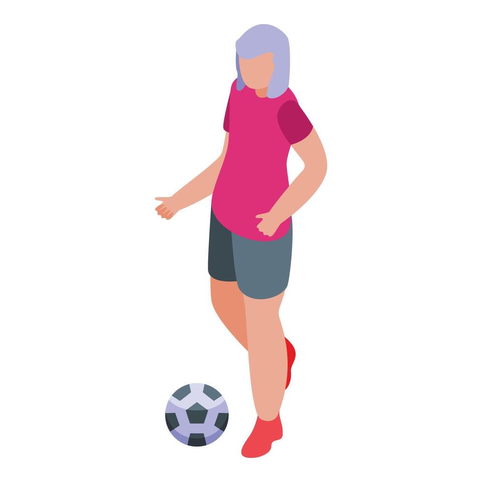 sport opleiding cultuur icoon isometrische vector. senior vrouw voetbal speler vector