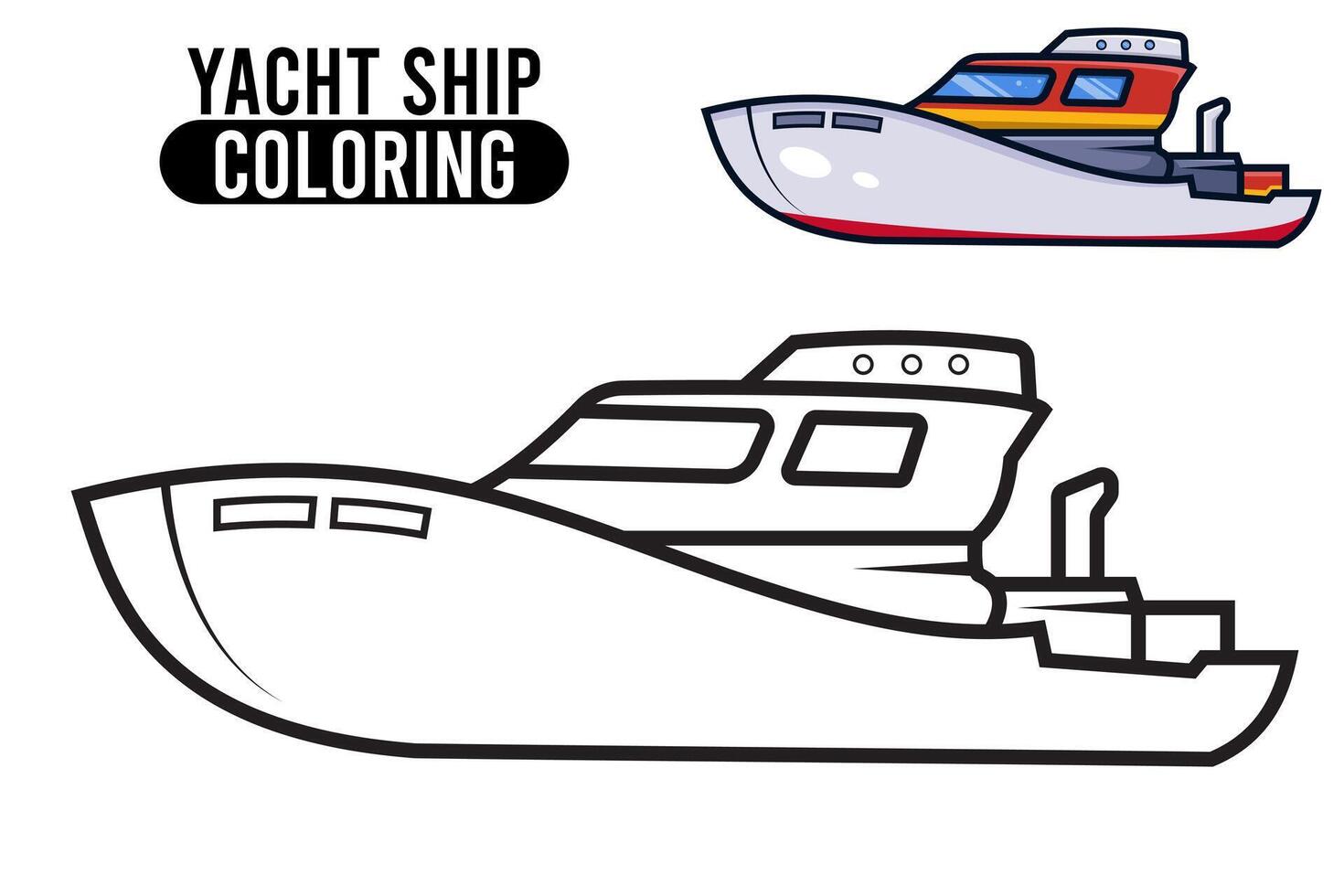 kleur bladzijde schets van tekenfilm jacht schip. professioneel vervoer. kleur boek voor kinderen. schets vector illustratie geïsoleerd Aan wit