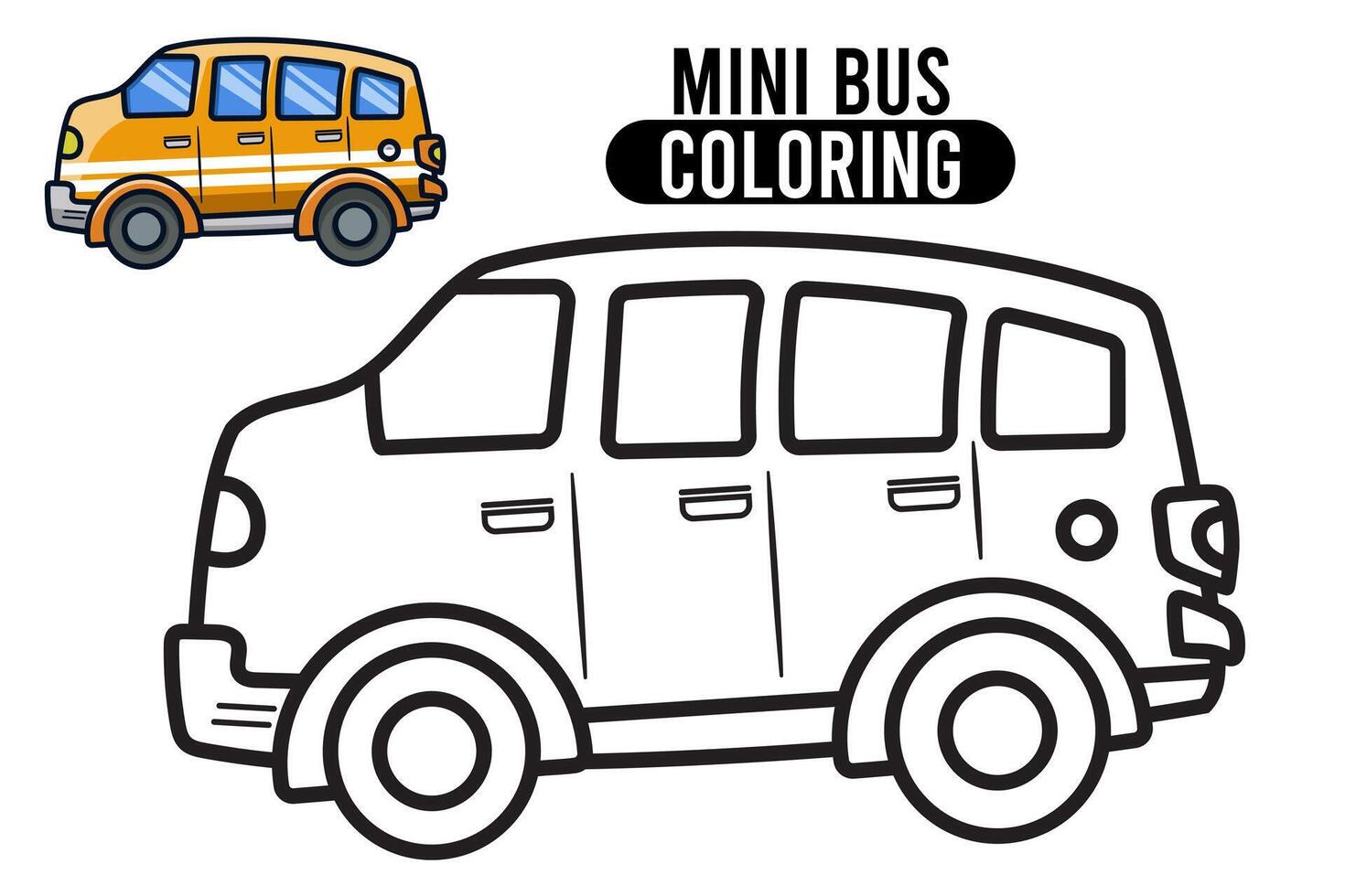 kleur bladzijde schets van tekenfilm mini bus. professioneel vervoer. kleur boek voor kinderen. schets vector illustratie geïsoleerd Aan wit