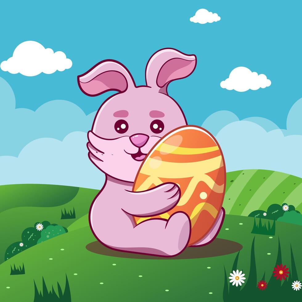 schattig konijn met Pasen eieren, gelukkig Pasen konijn van gelukkig Pasen wensen groet vector