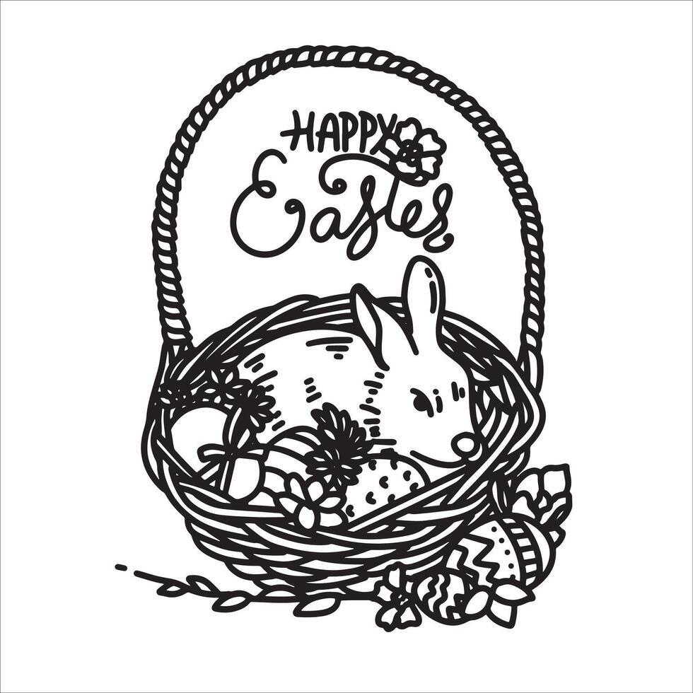 Pasen kaart met konijn en eieren vector illustratie schets
