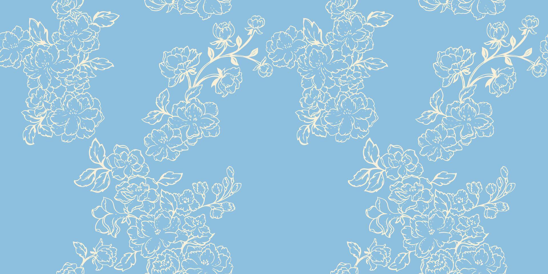 naadloos abstract, artistiek, gemakkelijk bloemen patroon. vector hand- getrokken lijnen, contouren bloemen. voorzichtig blauw botanisch achtergrond. sjabloon voor textiel, mode, afdrukken, oppervlakte ontwerp, kleding stof