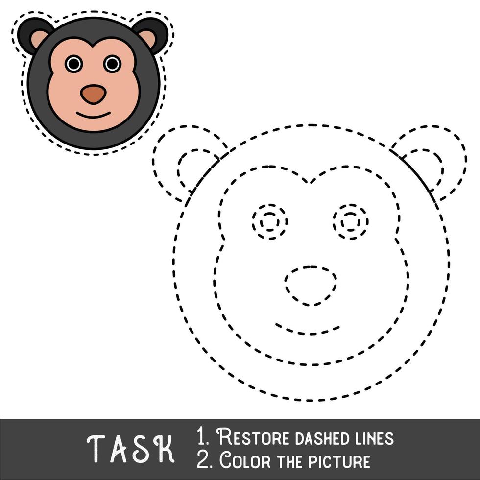 tekenwerkblad voor voorschoolse kinderen met eenvoudige moeilijkheidsgraad voor games, eenvoudig educatief spel voor kinderen, één regel traceren van het gezicht van een aap. vector