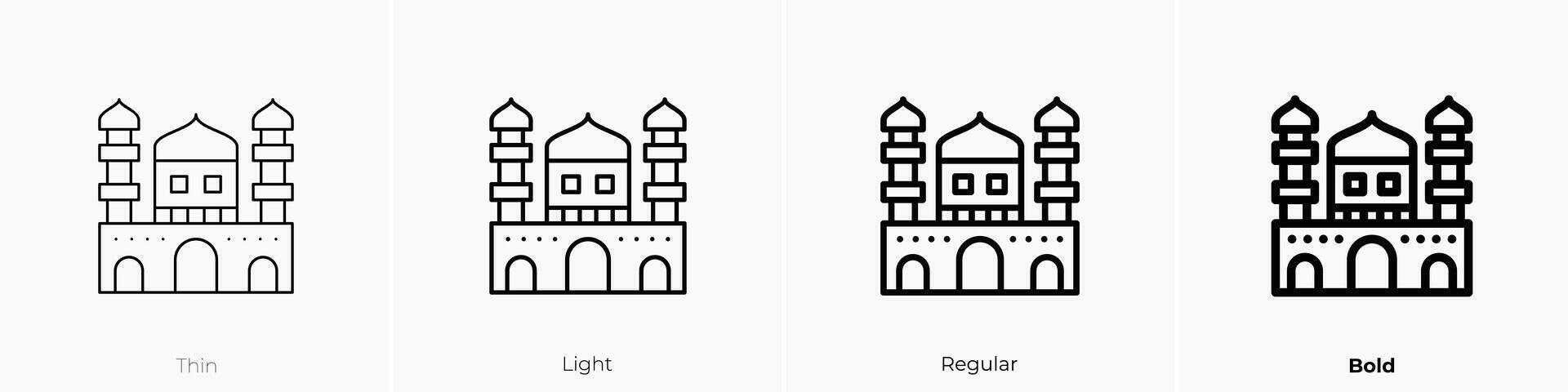 moskee icoon. dun, licht, regelmatig en stoutmoedig stijl ontwerp geïsoleerd Aan wit achtergrond vector