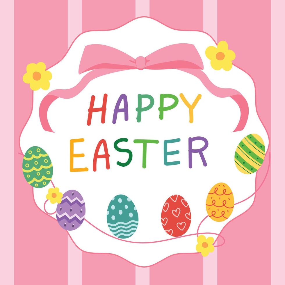 gelukkig Pasen met Pasen eieren Aan roze streep achtergrond voor kaart en illustratie vector