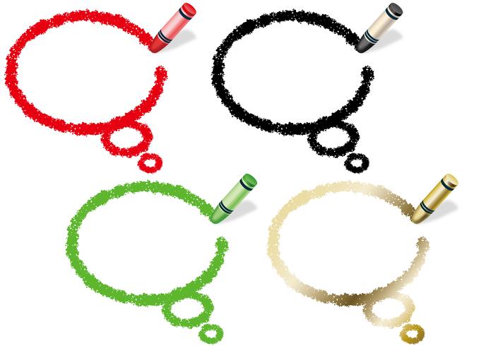 Set van vier tekstballonnen geschreven met kleurpotloden, geïsoleerd op een witte achtergrond. vector