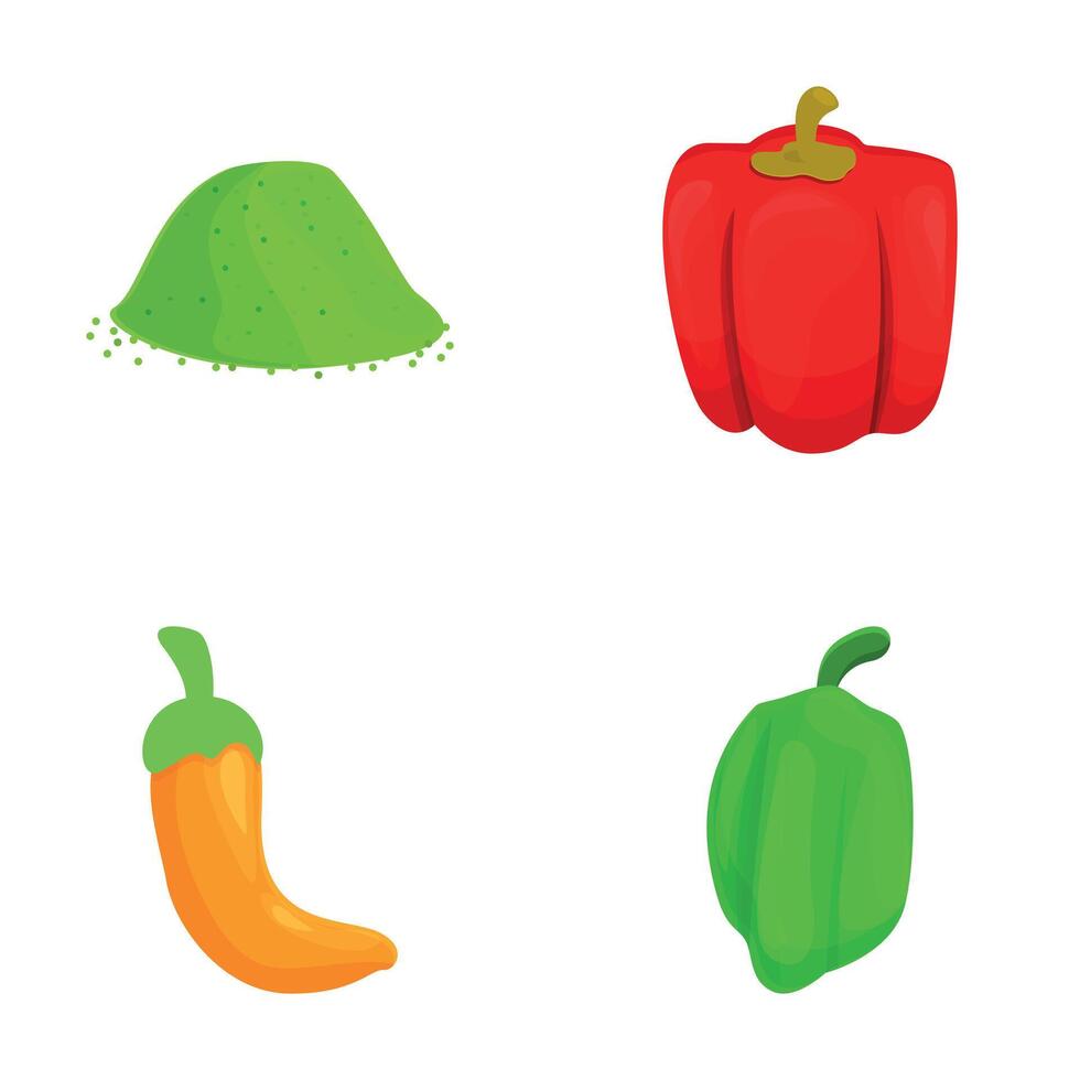 peper pictogrammen reeks tekenfilm vector. verschillend soort van peper in allemaal kleur vector