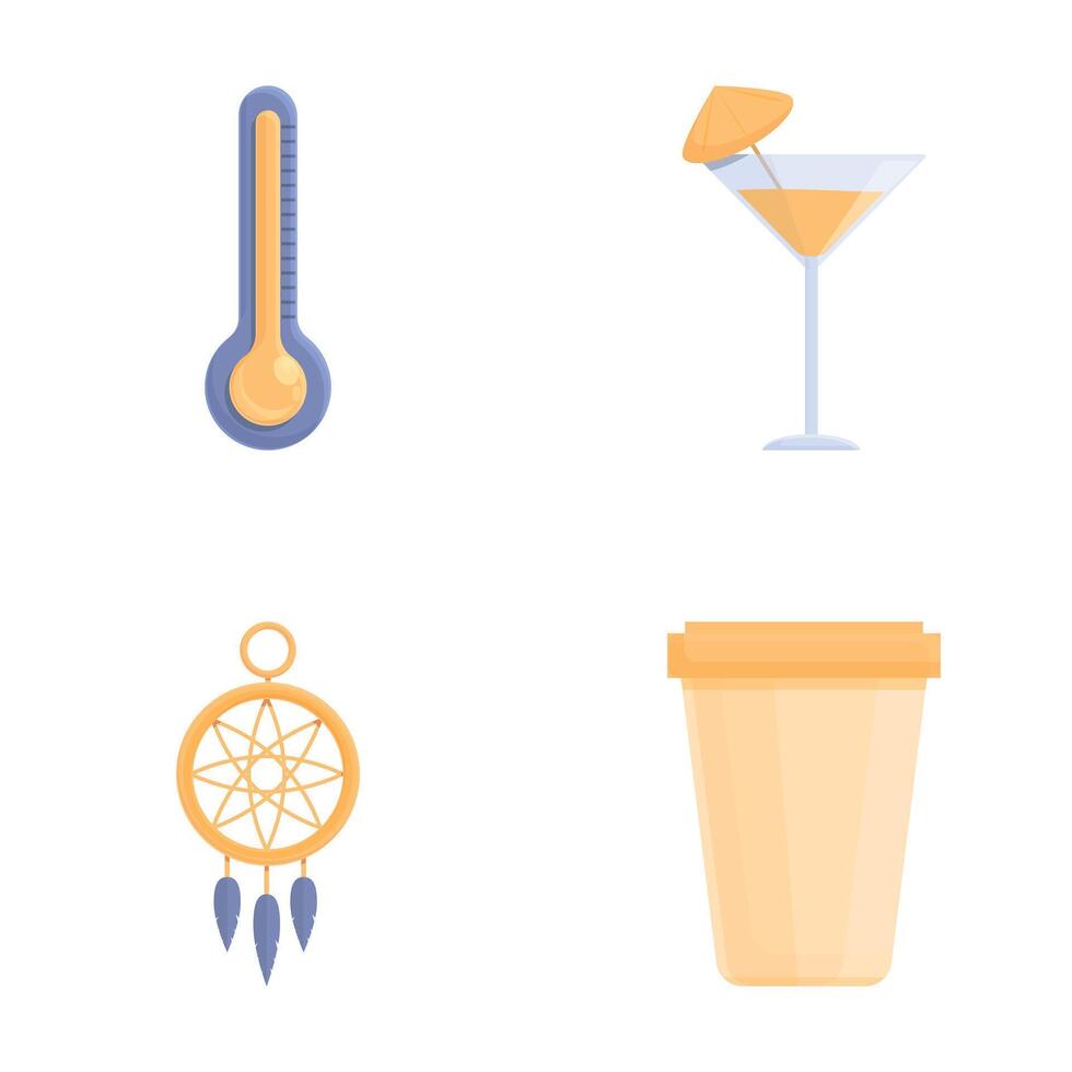 slaap concept pictogrammen reeks tekenfilm vector. warmte alcohol koffie en droom vanger vector