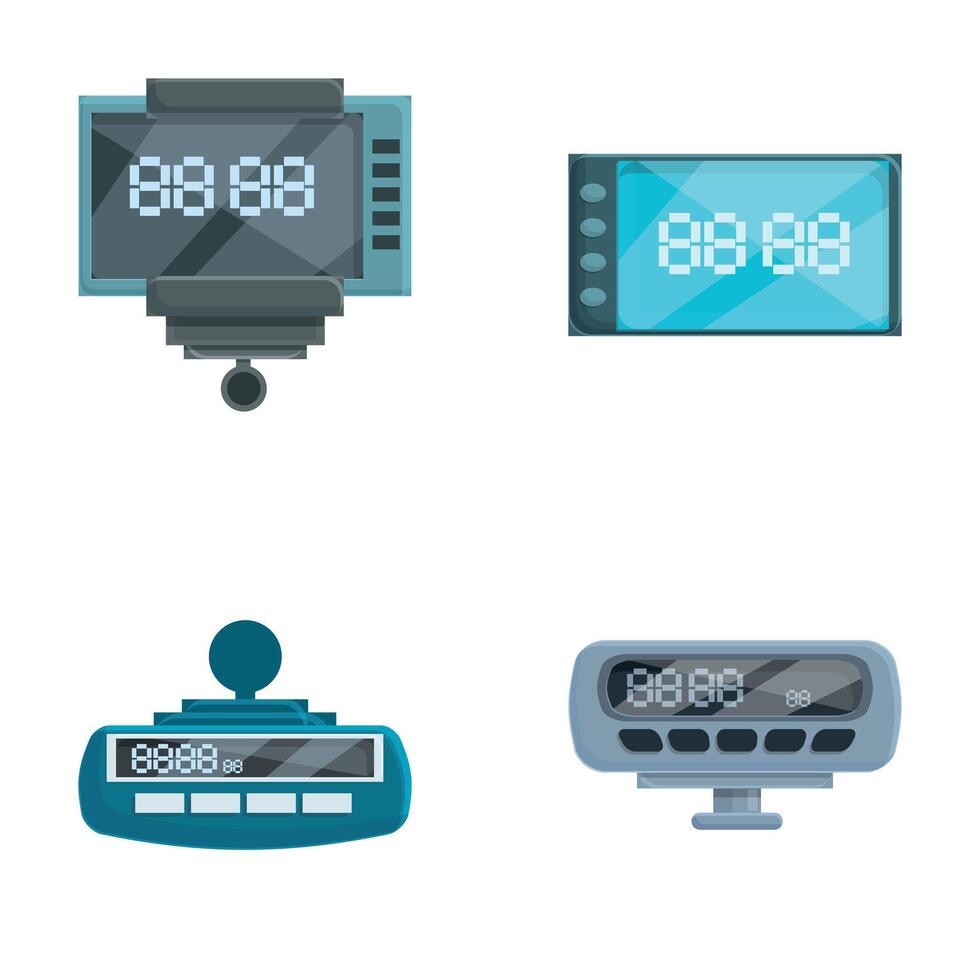 taximeter pictogrammen reeks tekenfilm vector. taxi onderhoud berekenen uitrusting vector