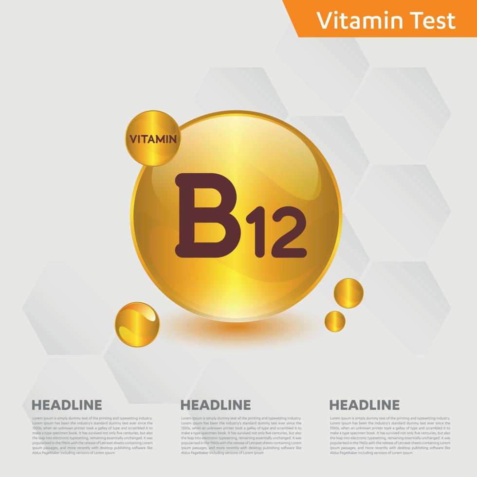 vitamine b12 icon drop collectie set, cholecalciferol. gouden druppel vitamine complex druppel. medisch voor heide vectorillustratie vector