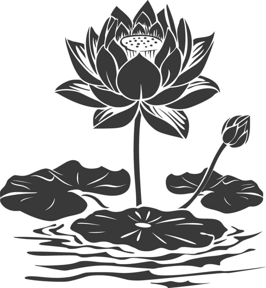 ai gegenereerd silhouet lotus bloem in de water zwart kleur enkel en alleen vector