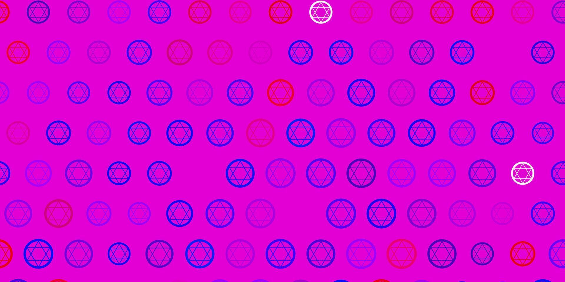 lichtblauwe, rode vectorachtergrond met occulte symbolen. vector