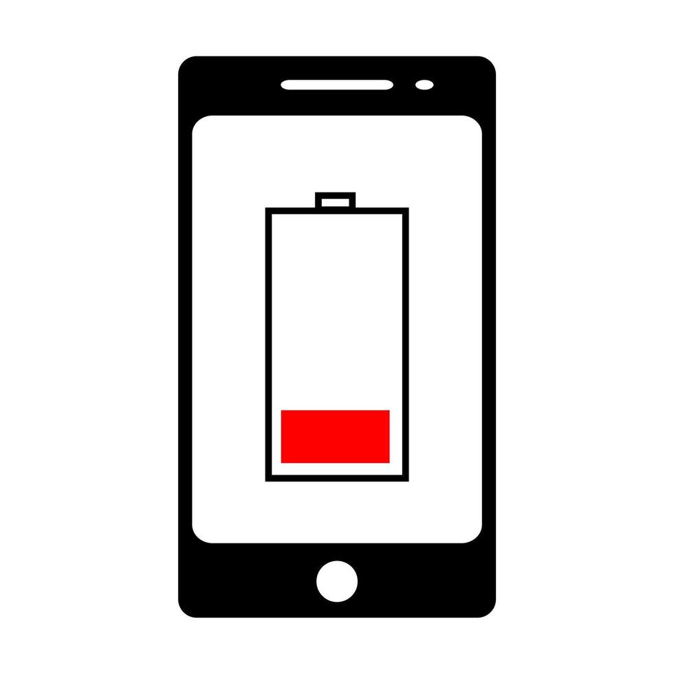 smartphone met energie niveau icoon, laag accu. vector illustratie. ontwerp voor grafisch, logo, web plaats, sociaal media, mobiel app