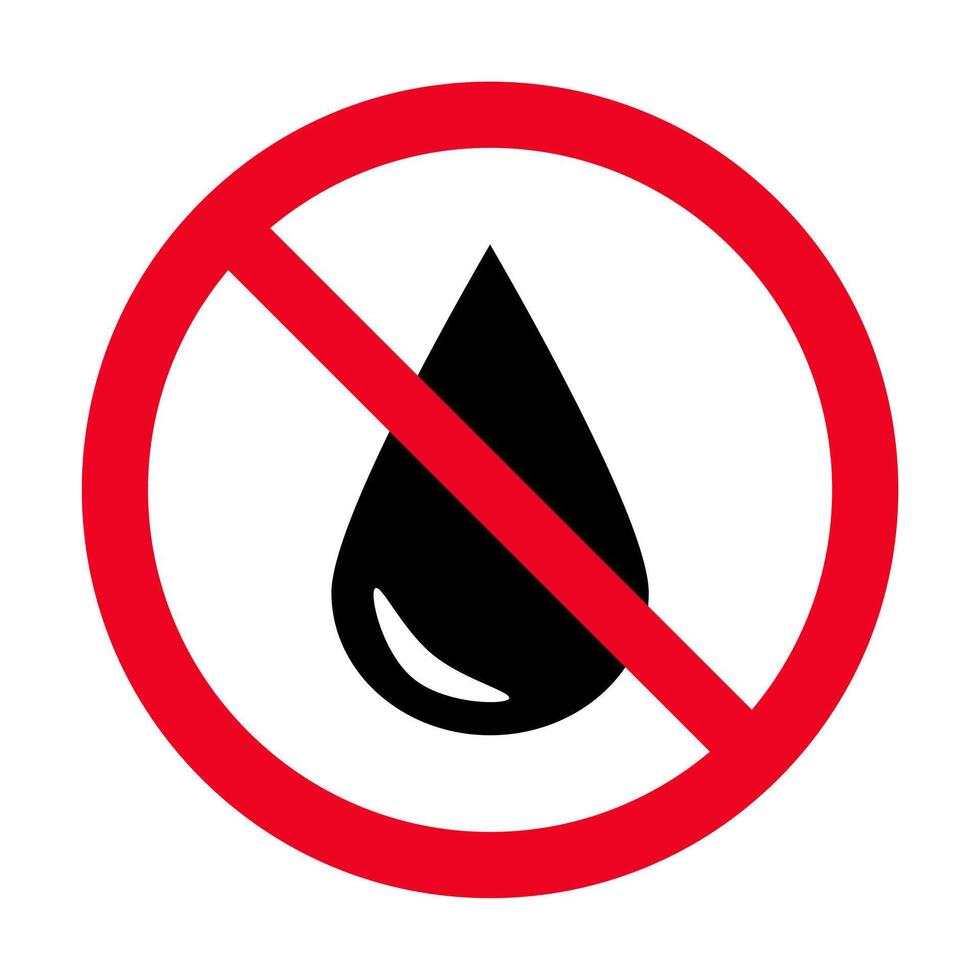 Nee waterbestendig waarschuwing teken, water laten vallen verboden vector icoon symbool. verboden teken geïsoleerd Aan wit achtergrond.illustratie