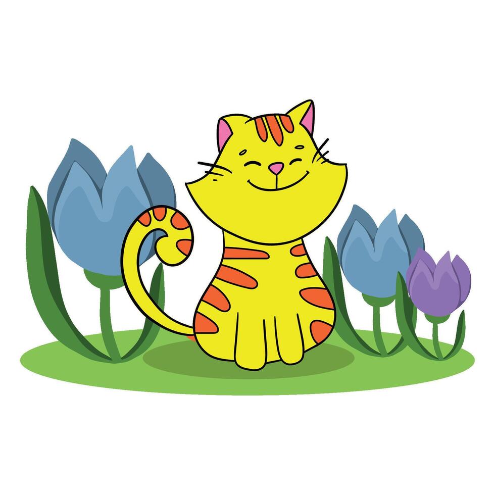 schattig tekenfilm veelkleurig kat. gelukkig huisdier. vector illustratie geïsoleerd Aan wit achtergrond.