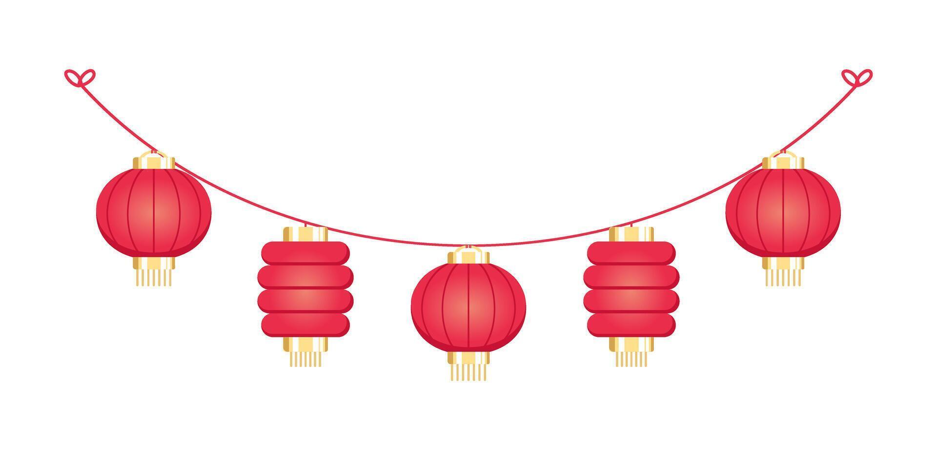 Chinese lantaarn hangende guirlande, maan- nieuw jaar en midden herfst festival decoratie grafisch vector