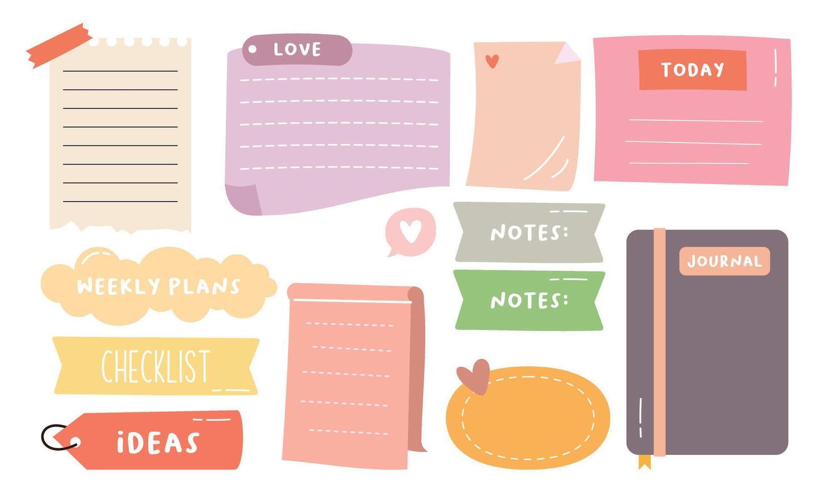 schattig hand- getrokken planner, logboek, kladblok, papier vector illustratie