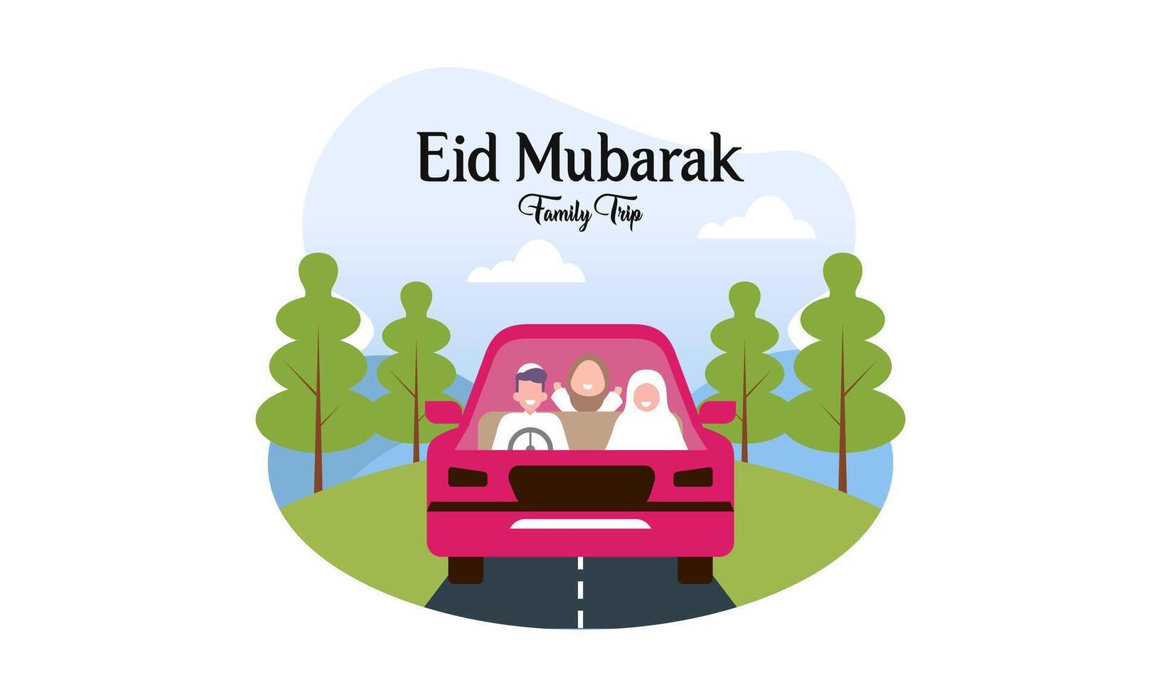 moslim familie in auto reis naar geboorteplaats gedurende eid mubarak viering vector