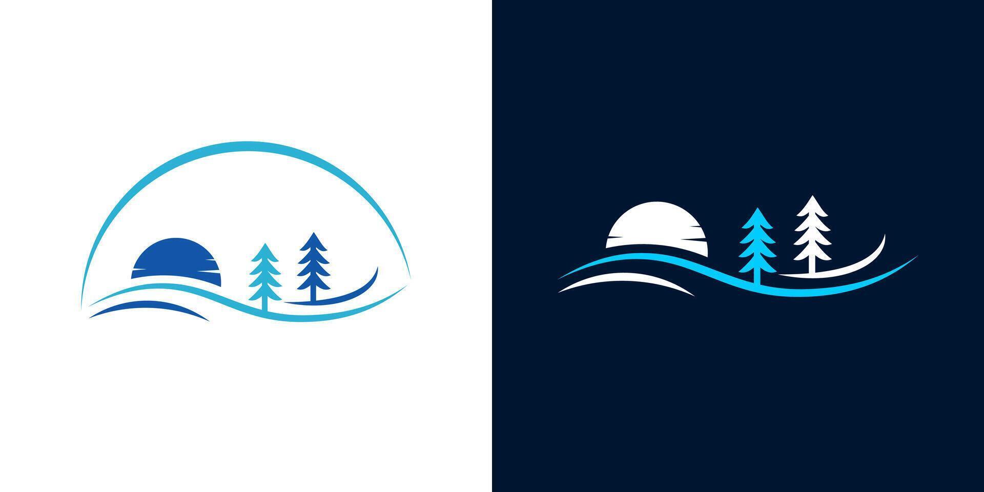 pijnboom boom rivier- meer blauw logo vector