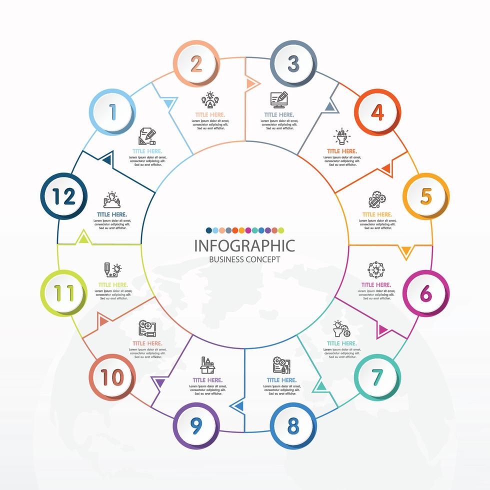 basiscirkel infographic sjabloon met 12 stappen. vector