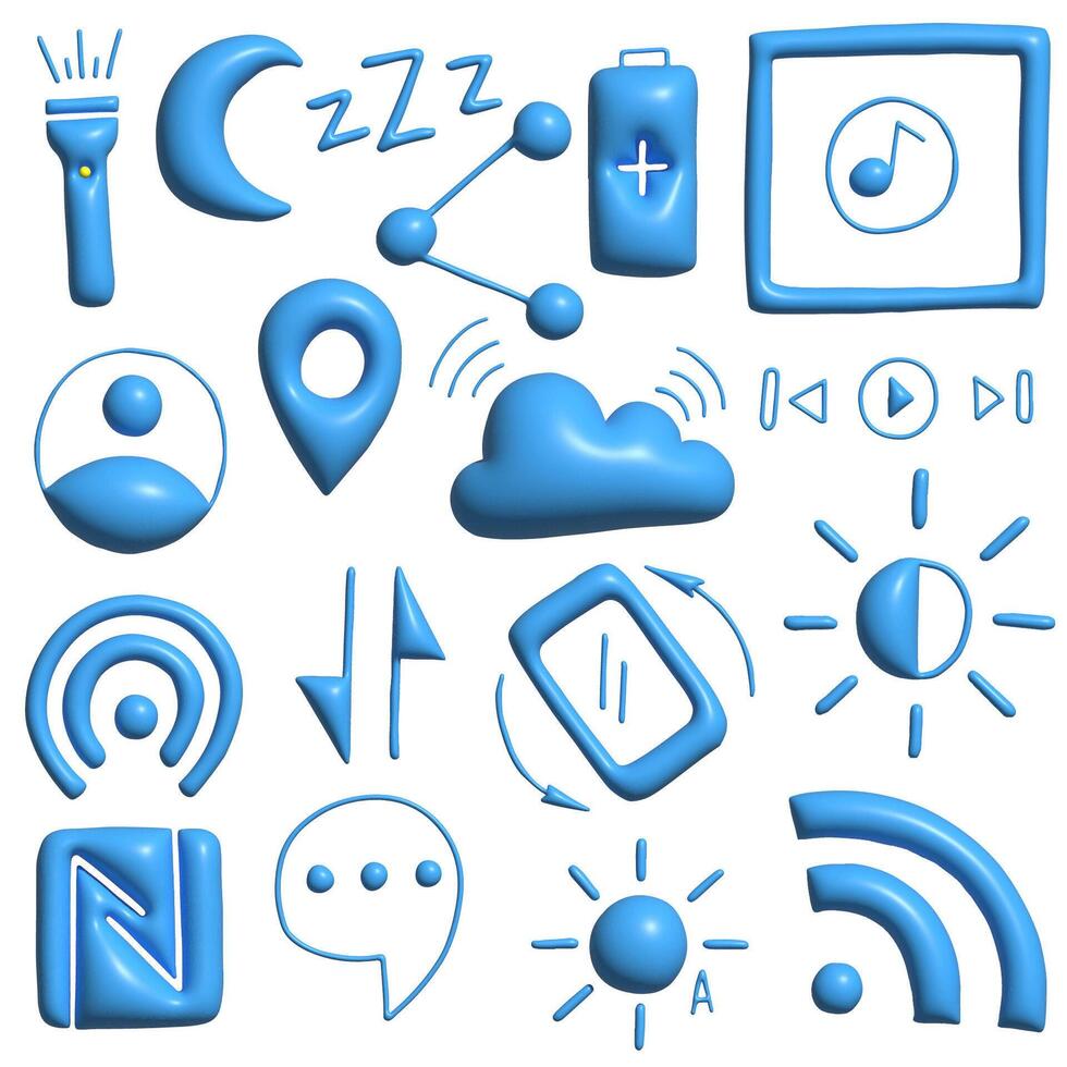 verzameling van levendig blauw 3d pictogrammen vertegenwoordigen technologie en communicatie concepten vector