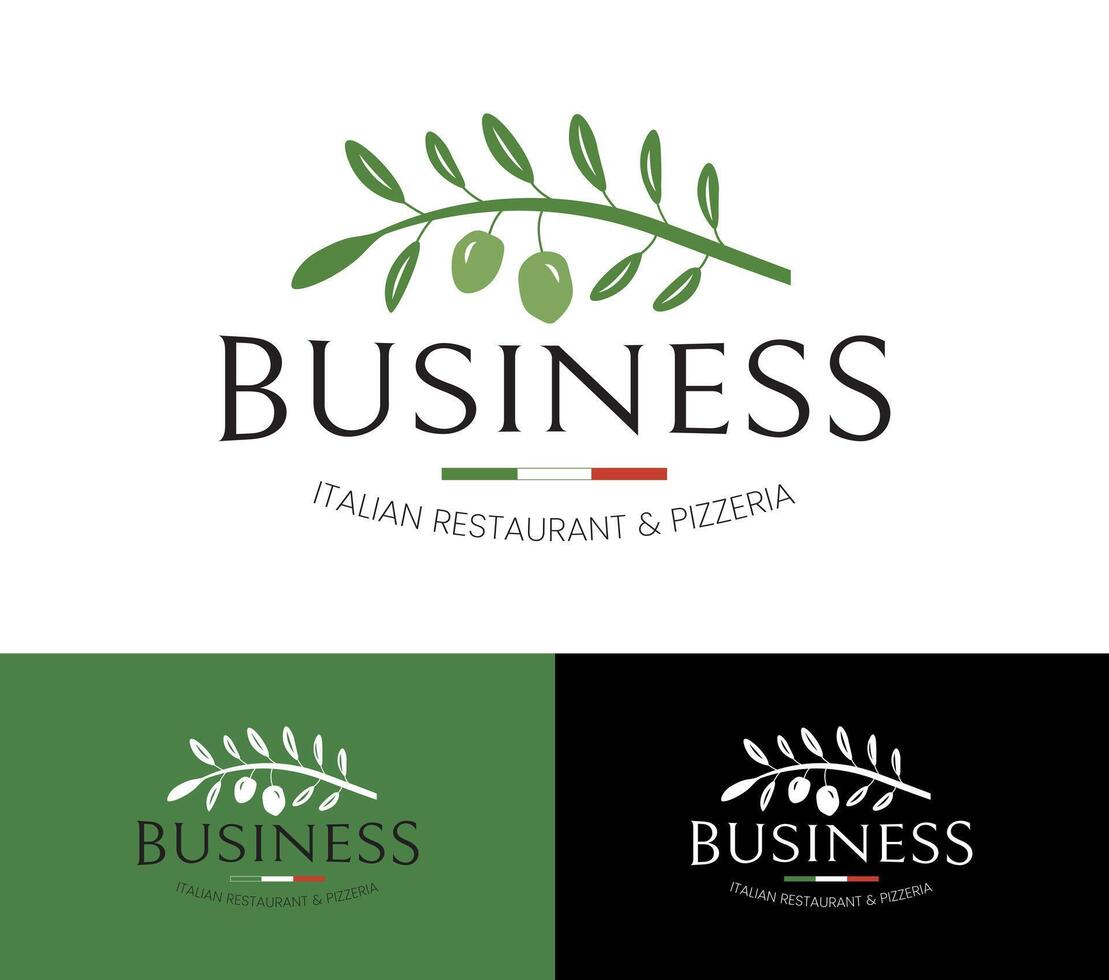 Italiaans restaurant en pizzeria logo met middellandse Zee olijf- boom Afdeling vector