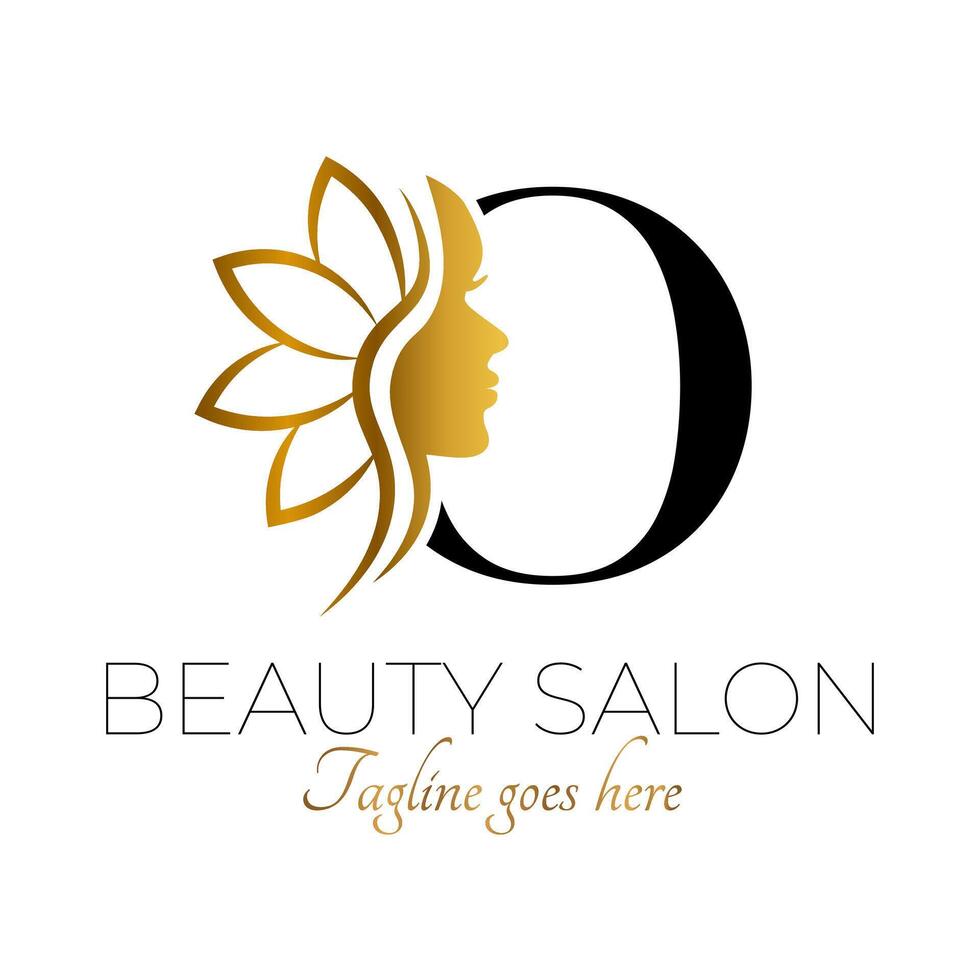 O brief eerste schoonheid merk logo ontwerp in zwart en goud vector