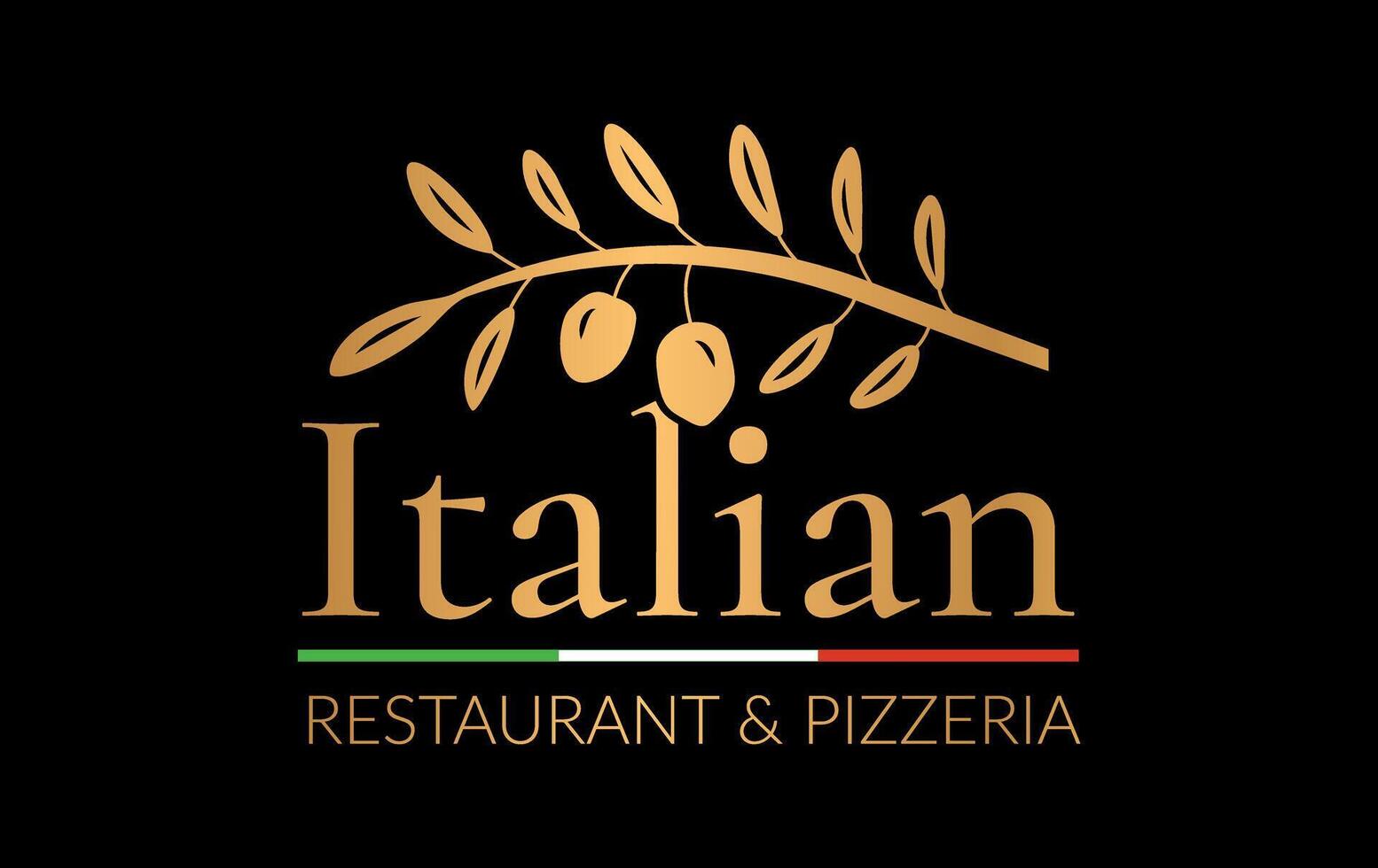 elegant Italiaans restaurant en pizzeria logo met goud olijven vector