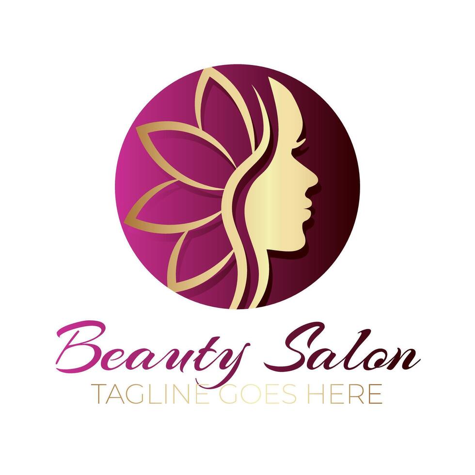 ronde schoonheid salon logo ontwerp goud Aan roze achtergrond vector