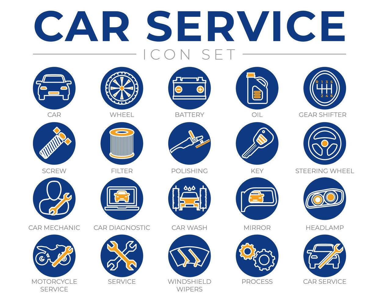 auto onderhoud ronde schets pictogrammen reeks met accu, olie, uitrusting schakelaar, filter, polijsten, sleutel, stuurinrichting wiel, diagnostisch, wassen, spiegel, koplamp pictogrammen vector