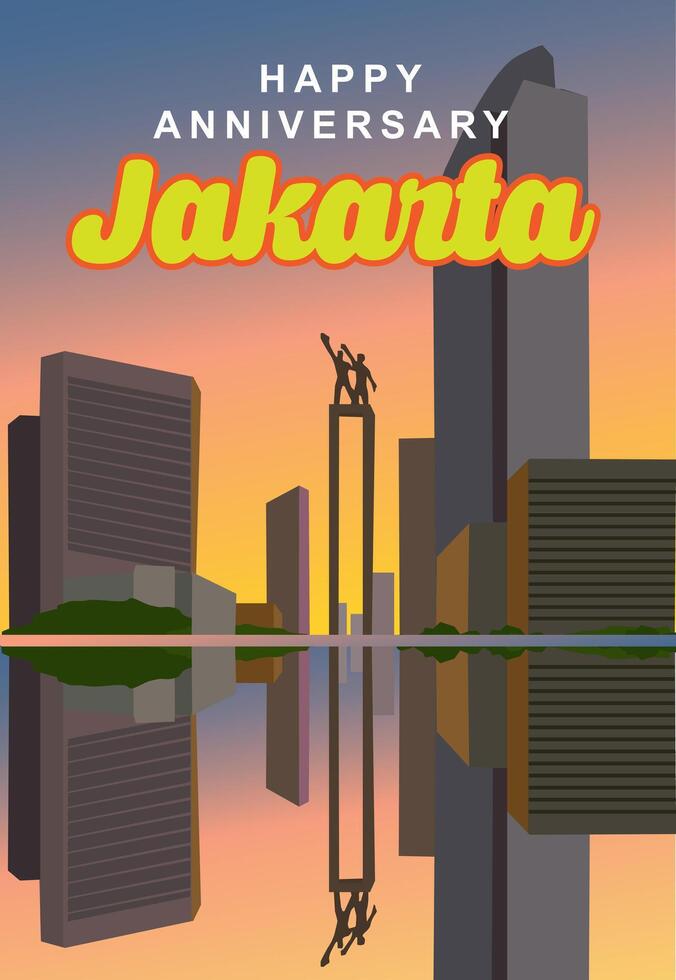 vector mooi Welkom monument in Jakarta stad reflectie water fontein goud helling lucht Indonesisch hotel rotonde viering gelukkig verjaardag