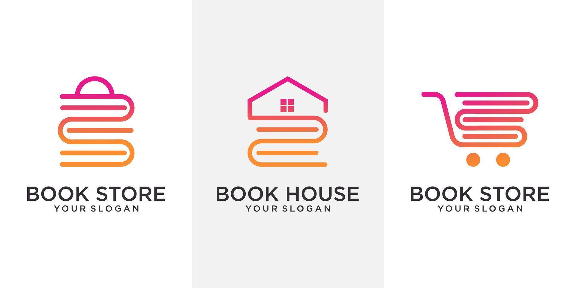 reeks van boek huis, boek op te slaan en abstract logo concept voor bedrijf, fundament en bedrijf .logo ontwerp vector