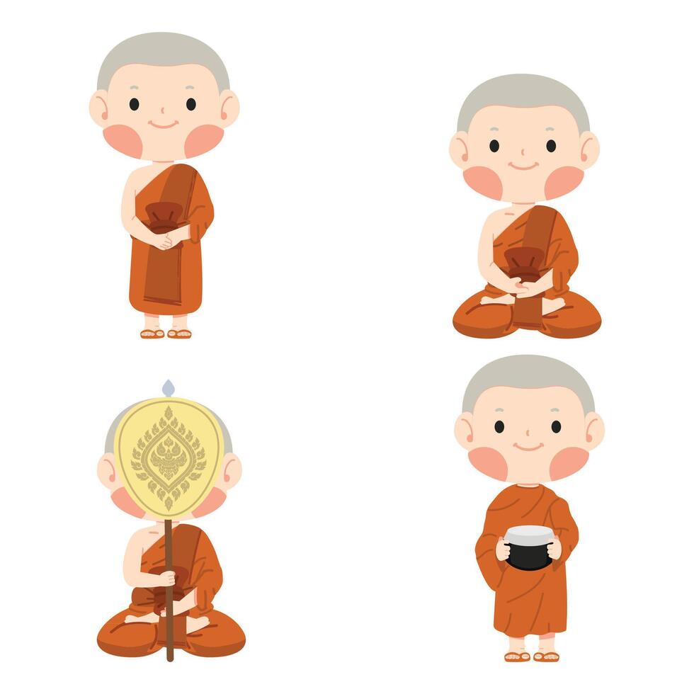 Mens boeddhistisch monnik een verscheidenheid activiteiten reeks vector