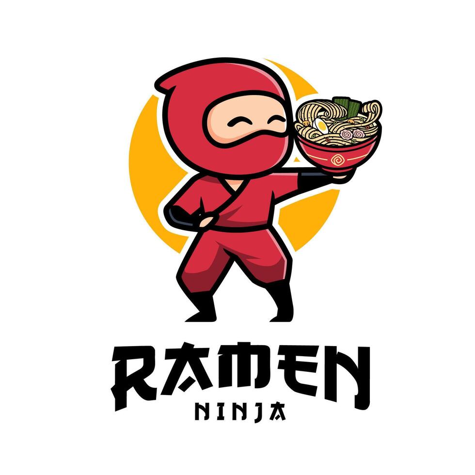 ramen Ninja Holding kom van noedels mascotte logo sjabloon vector